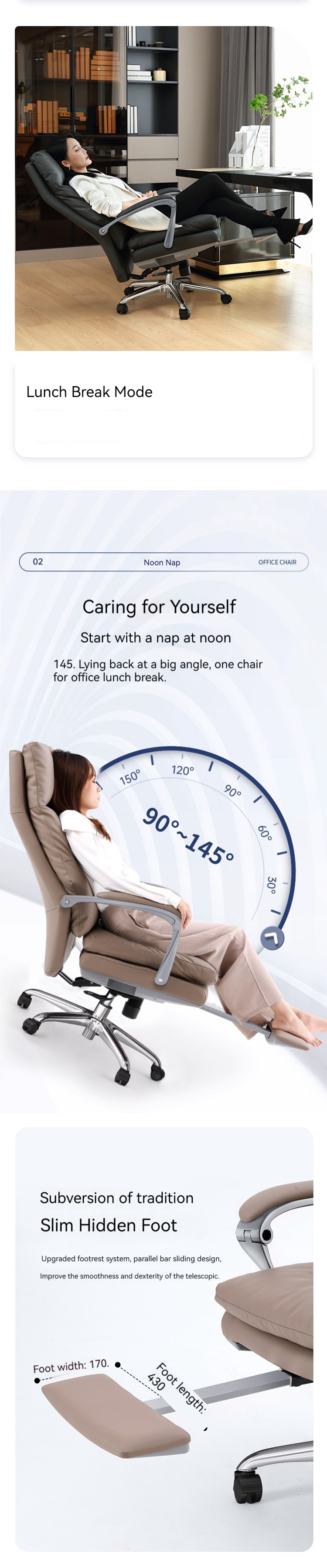 Comfortable Genuine Leather Office Chair with Footrest and Reclining Adjustable Height