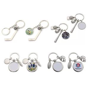 Quality DIY Custom Sublimation Rugby Cap Keychain Baseball Football World Cup Metal Keychains For Sublimation Photo Transfer wholesale
