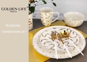 Quality 16 pcs high quality homeware sets luxury dubai gold dinnerware set for wedding new bone china dinner set wholesale