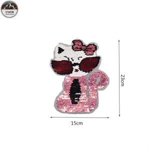 Quality Sunglasses Cat Reverse Sequin Patch / Sequin Iron On Patches For Bags / Shoes wholesale