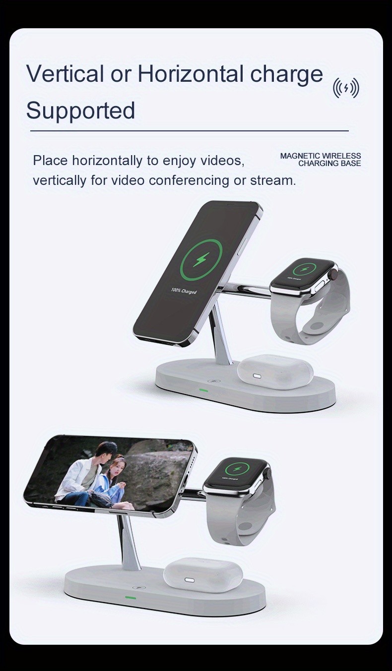 Multi-functional Magnetic Wireless Charging Station With Night Light For Qi Phones & Earbuds