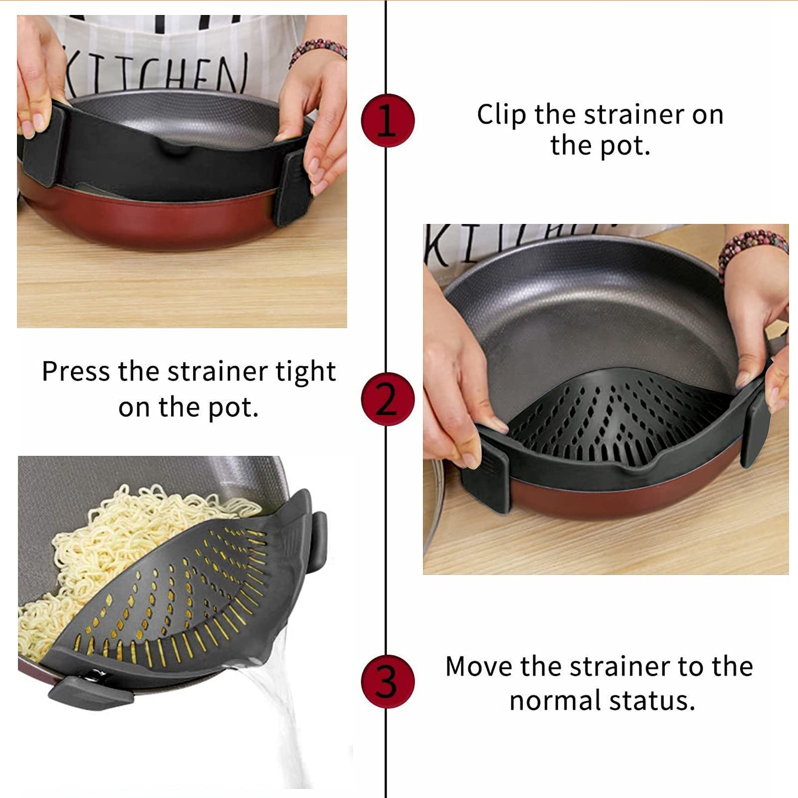 BPA Free Silicone Clip On Strainer For All Pots And Pans Pasta Strainer Clip On Food Strainer For Meat Vegetables Fruit