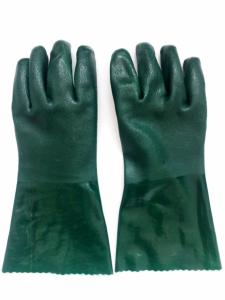 Quality 35cm Cold Weather PVC Gloves Flock Cotton Lined Dark Green PVC Heavy Duty Gloves wholesale