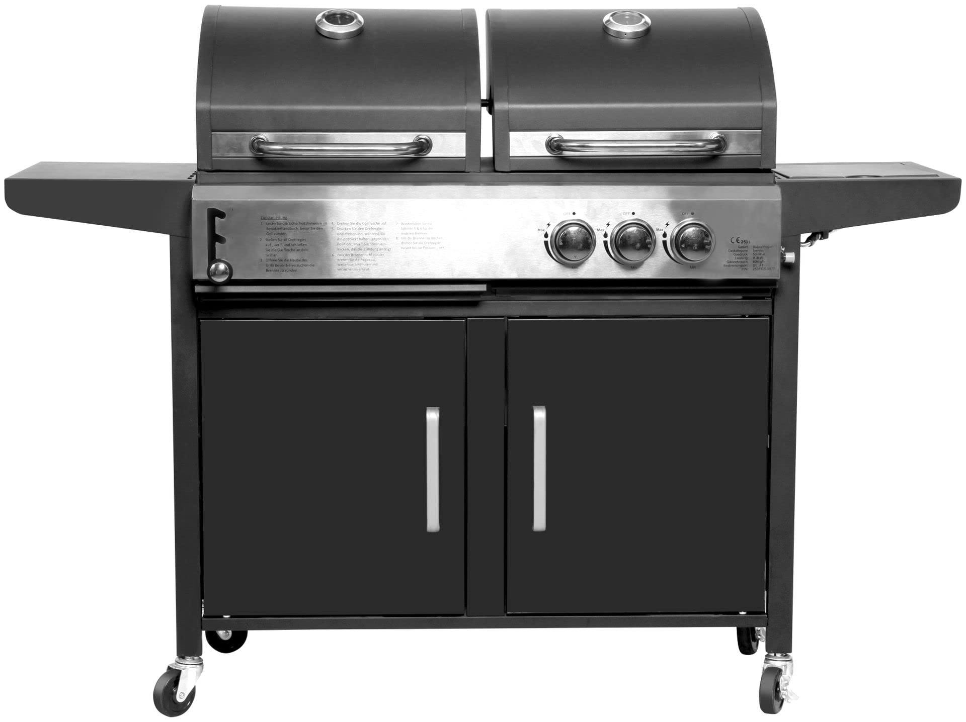 4 Burner Cooking Grill Gas and Charcoal Grill Trolley BBQ Smoker Combo for Outdoor