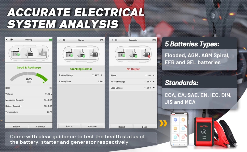 Autel MaxiBAS BT506 Battery Tester / Charging System Diagnostic Tool Compatible with CCA CA EN IEC DIN JIS M