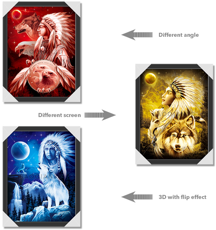 Wall Decorative 3d Picture Of Eagle / Wolf Animal Frame Art , 3d Flipped Lenticular Printing