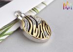 Corrugated Oval Ashes Engraved Necklace Charms 27.5G