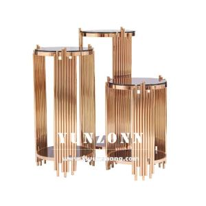 Quality Modern Side End Table 3 Sets Wine Rack Cabinet With Gold Stainless Steel Base Flower Stand wholesale