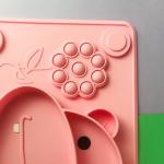 Pink Silicone Baby Tray Food Grade Cow Shape BPA Free Feeding Suction Plate