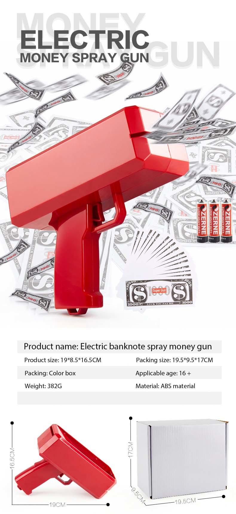 Super Playing Spray Money Gun Money Shooter Toy for Party Decoration