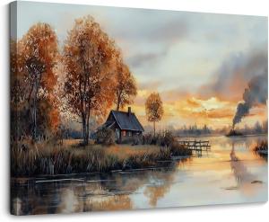 Quality Sunset Wall Art Lakeside Landscape Printed Painting Canvas Painting Artwork For Living Room wholesale