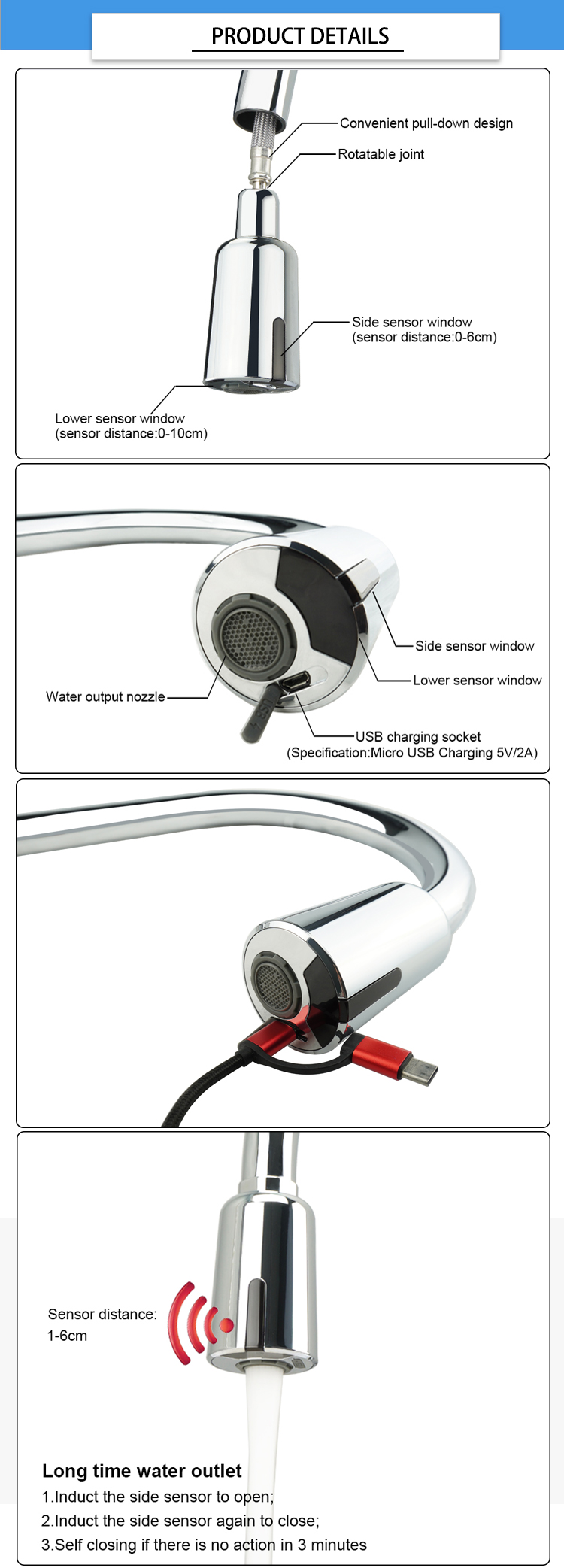 35mm Cartridge Chrome Plated Touch Free Kitchen Sink Faucet