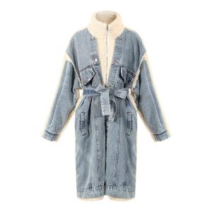 Quality Waterproof Fashion Denim Lambswool Quilting Coat 2020 Winter Lambswool Loose Thickened Jackets Long wholesale