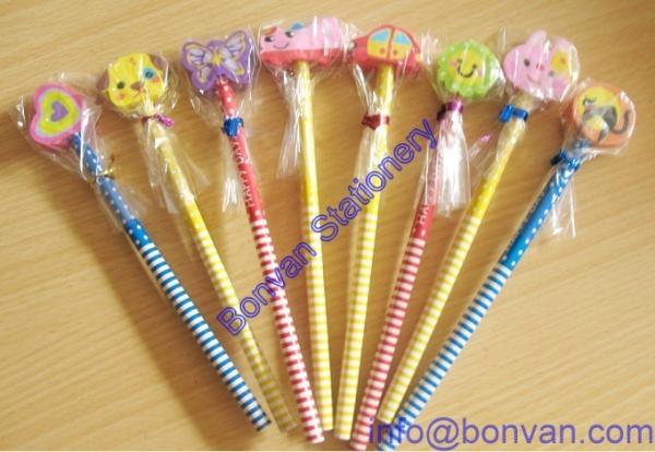 promotional advertising kids pencil topper eraser, pencil head eraser, pencil