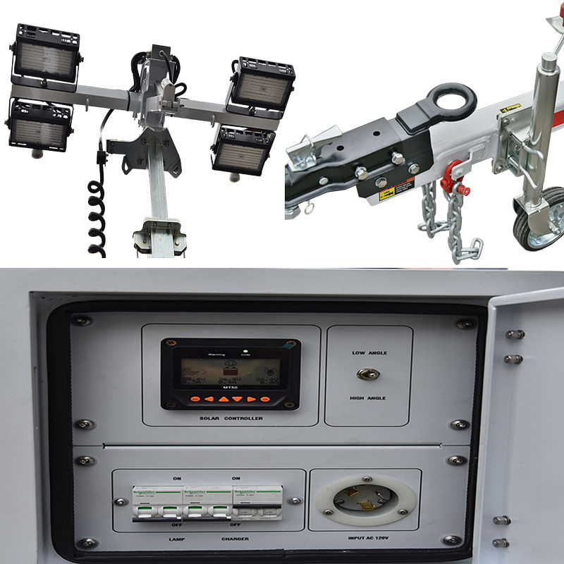 Renewable Energy Mobile Solar Light Tower with Manual Winch Mast Lifting Portable Light Tower Generator