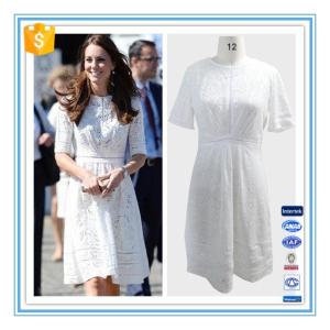 Quality European Summer Fashion Elegant White Lace Cotton Dress Pattern Wholesale wholesale