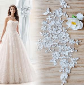 Quality Sliver Wire Cord Lace Applique Ivory Color Embroidery Flower for Wedding Dress wholesale