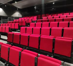 Quality Indoor Retractable Auditorium Seating Tribune Fabric Upholstered Folding Chair wholesale