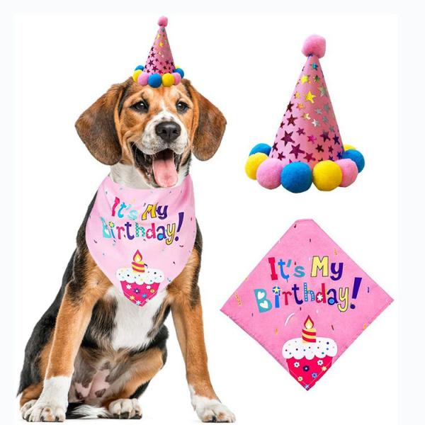 Pet Party Decoration Set Dog Bandana Hat Tie Balloons Supplies Happy Cake Topper