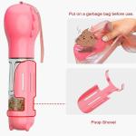 4 In1 Portable Leakproof Pink Dog Water Bottle With Food Container & Waste Bag