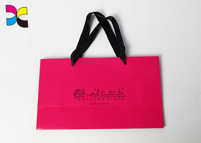 Fast Printed Paper Bags Pantone Colored Shopping Black Ribbion Handle Rope