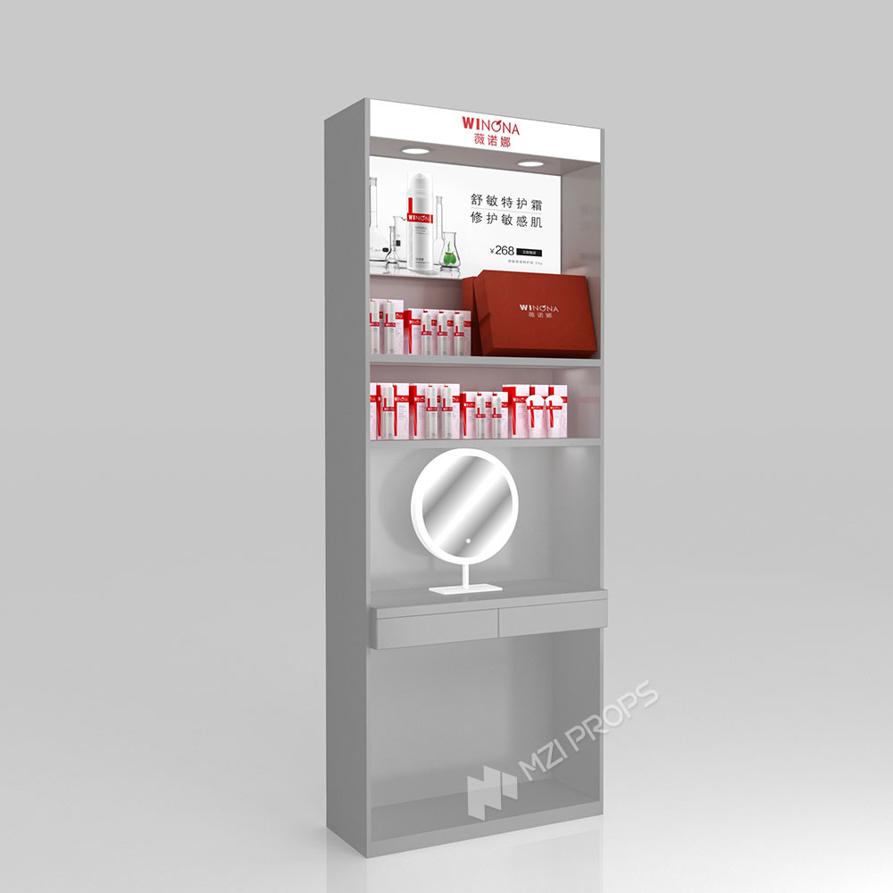 GDR10-TY01 Retail Store Display with Blue LED Light Strips and 5mm Ultra-clear Glass Tabletop for Branded Specialty Stores
