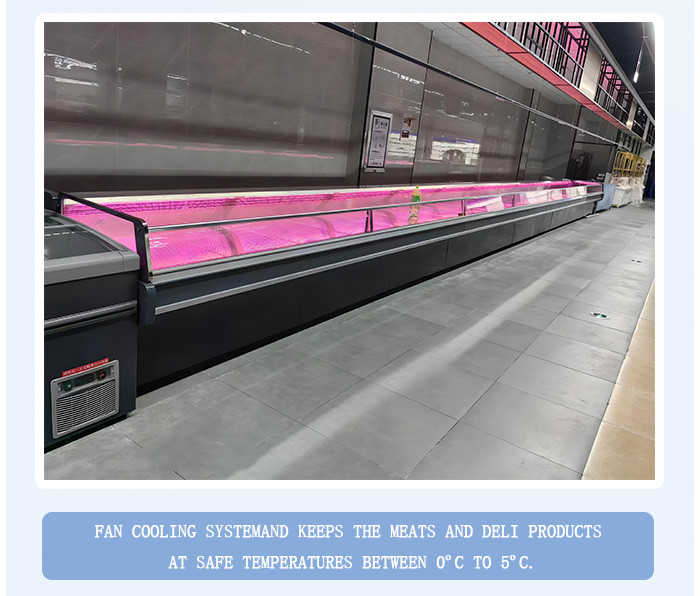 Single Temperature Meat Display Freezer 1875mm Length Electric Food Cooler Counter Case