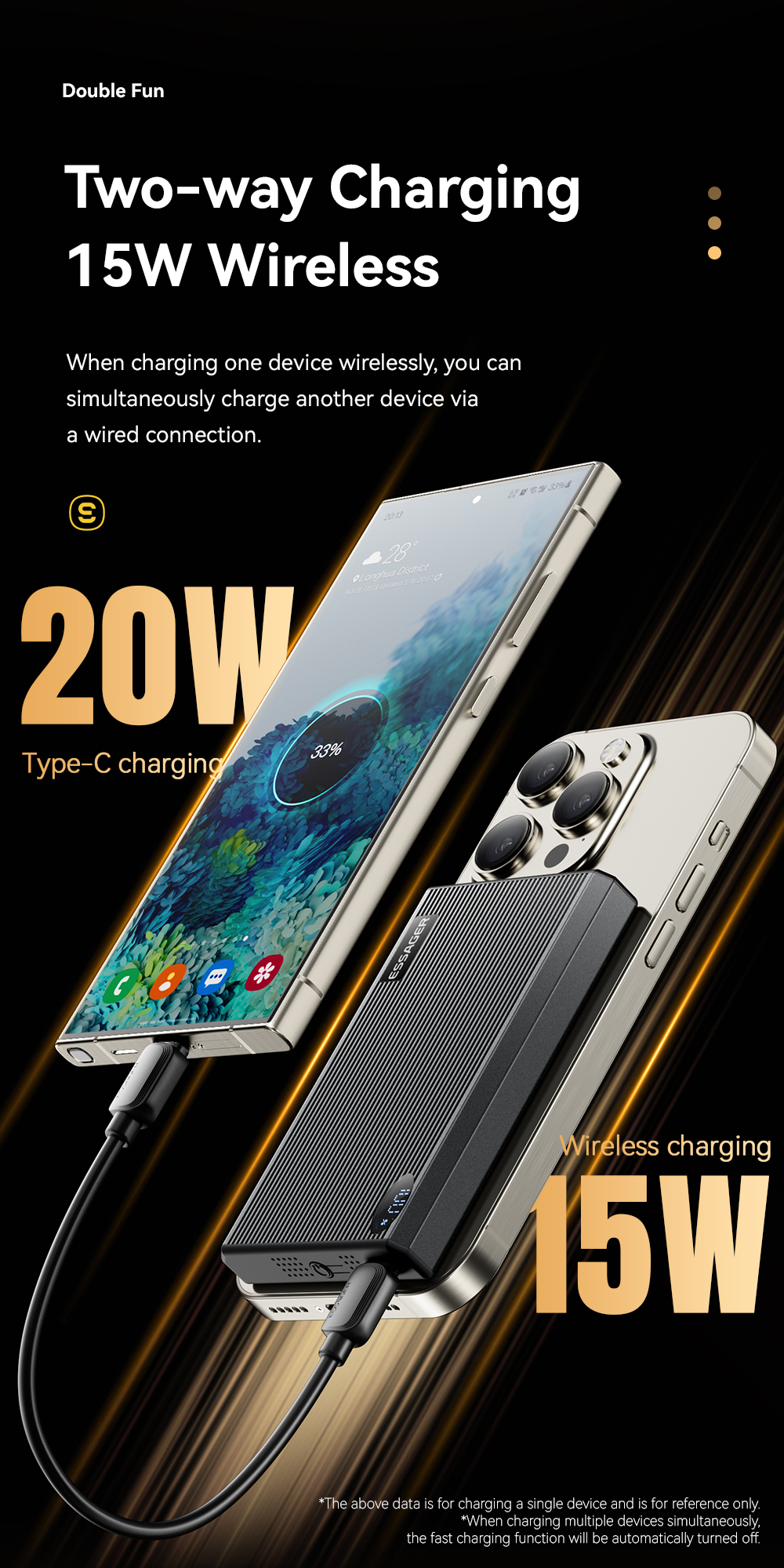 ESSAGER ES-D017 Series Wireless Charging Power Bank 10000mah Ultra Thin Fast Charging