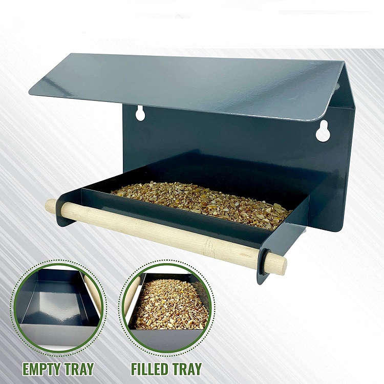 Rain Cover Roof Bird House Frame Wall Mounted Garden Locker Bird Feeder in Black Steel