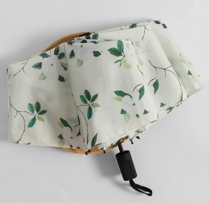 190T Pongee Foldable Manual Open Umbrella With Fiberglass Ribs