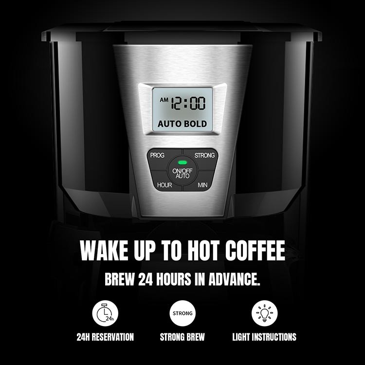 Auto Pour Over Stainless Steel Drip Coffee Maker 1.8L 12 Cup Black