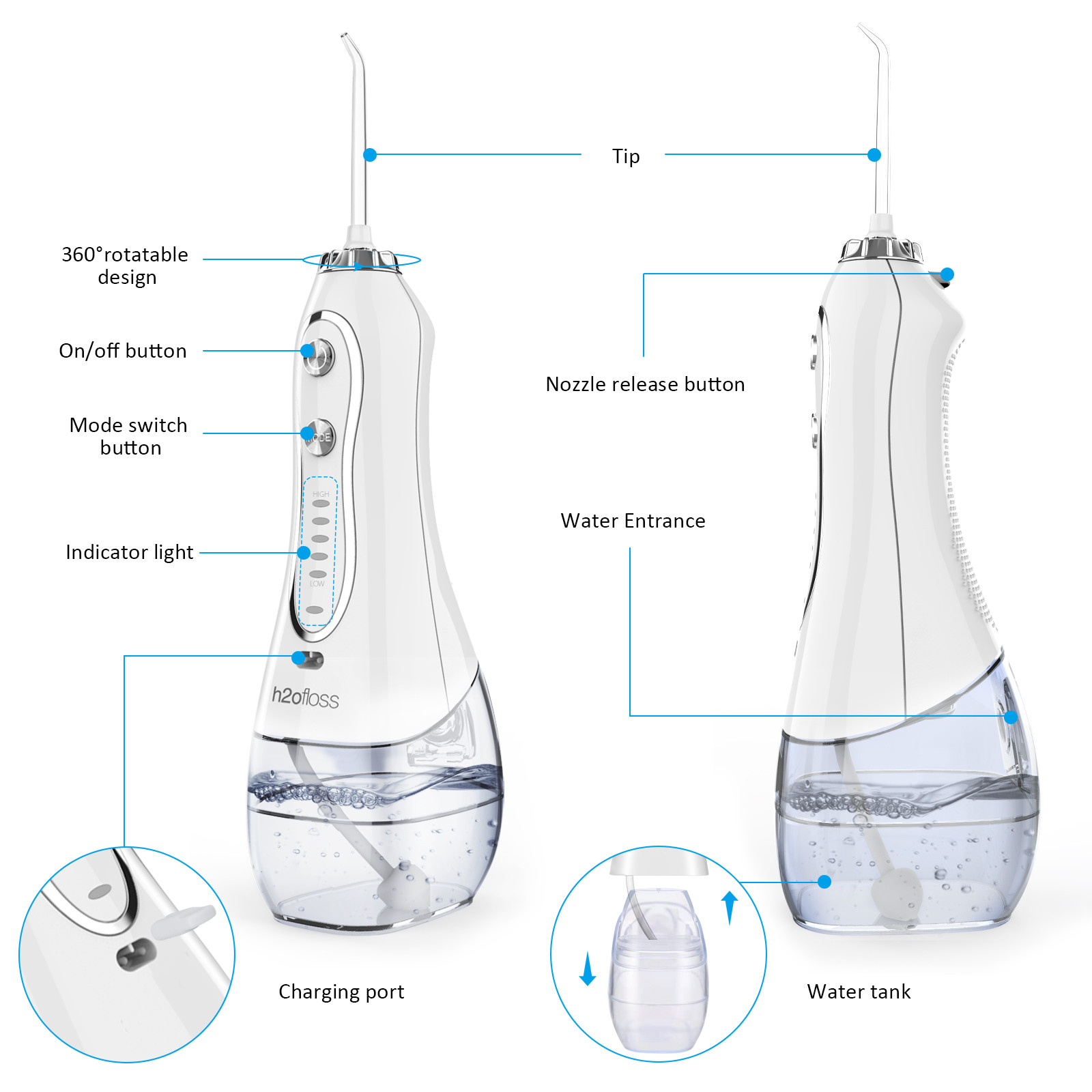 300ml Water Tank Rechargeable Water Flosser IPX7 Waterproof For Teeth Cleaning