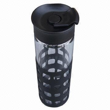 Colorful Single-wall Glass Water Bottle with Silicone Coating, Various Designs