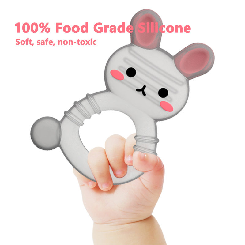 2025 Factory Bunny Cute Design Transparent Sensory Ice Cream Freezable Silicone Baby Water Filled Teether