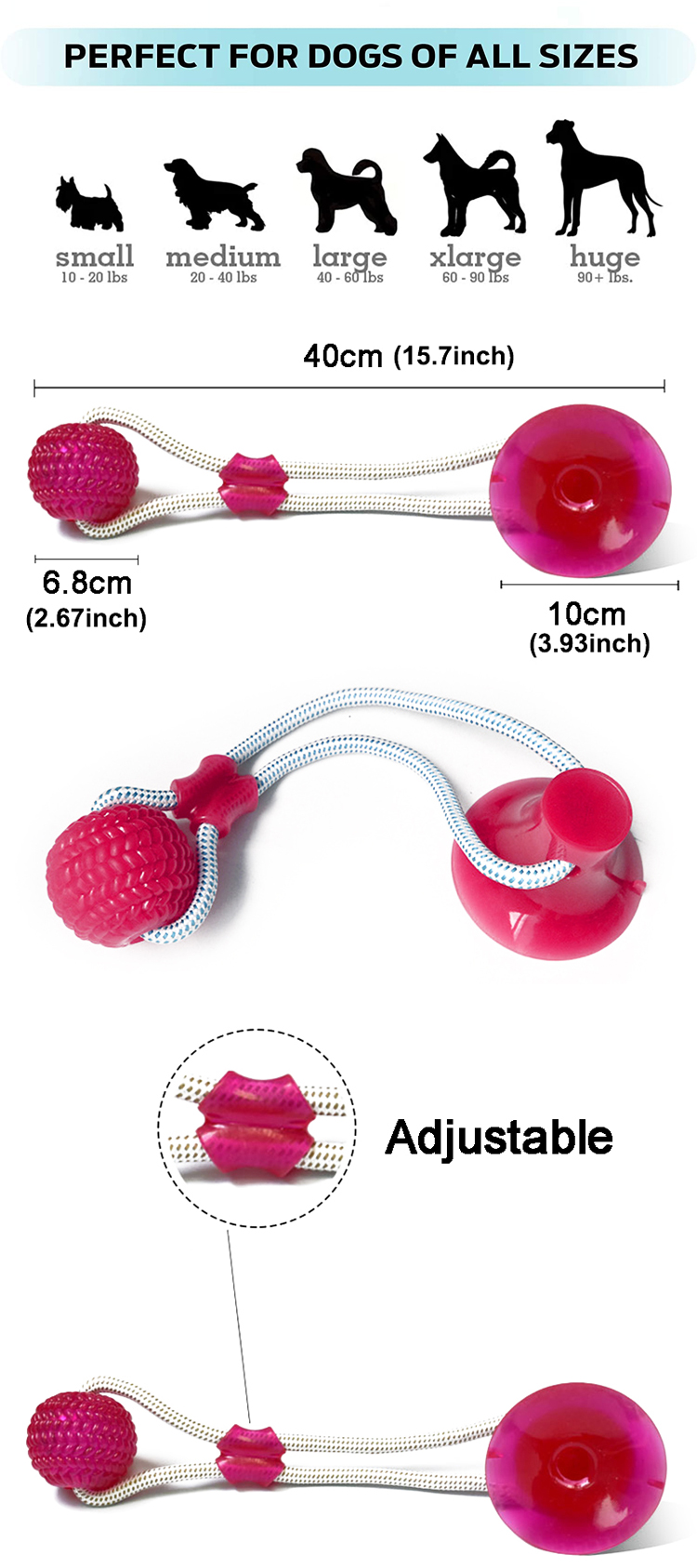 Pet Dog Self Play Tug Pull Force Vent Durable Strong Teeth Cleaning Suction Cup TPR