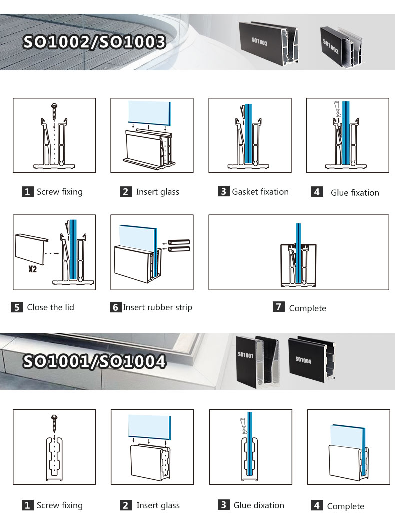 Aluminum U Shape Glass Channel for Balcony Fits 10-13mm Glass and After-sale Service