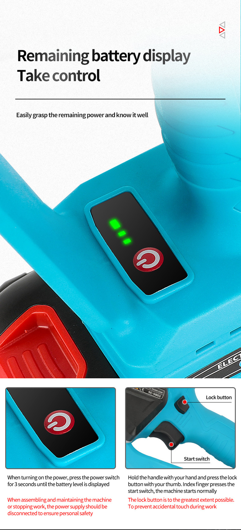 8 Inch Electric Saw Chainsaw 400W Rechargeable Brushless Motor Woodworking Cutter Garden Tool For Makita 21V Battery