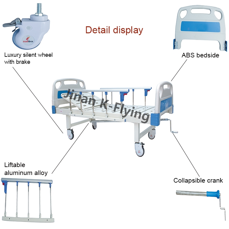 Two Functions 1.5mm Frame Manual Nursing Bed Four Wheels