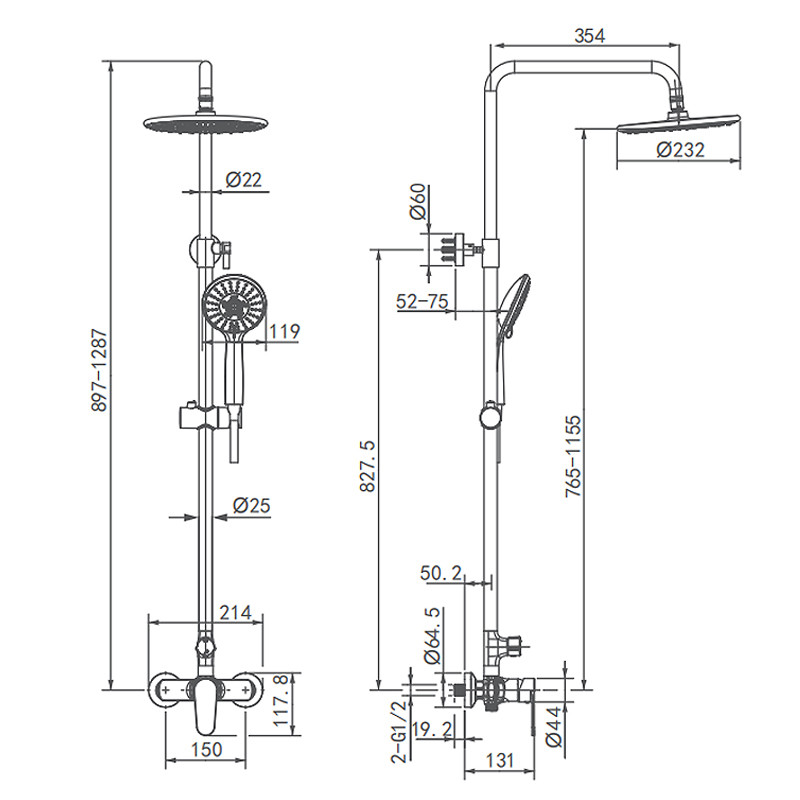 Lifting Sanitary Ware Shower Set With Slide Bar Round Shape Head Shower