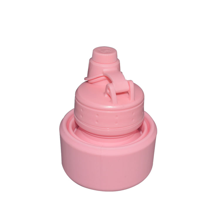 Outdoor Sports Folding Silicone Water Bottle 500ml Pink Thermal Insulation With Lid