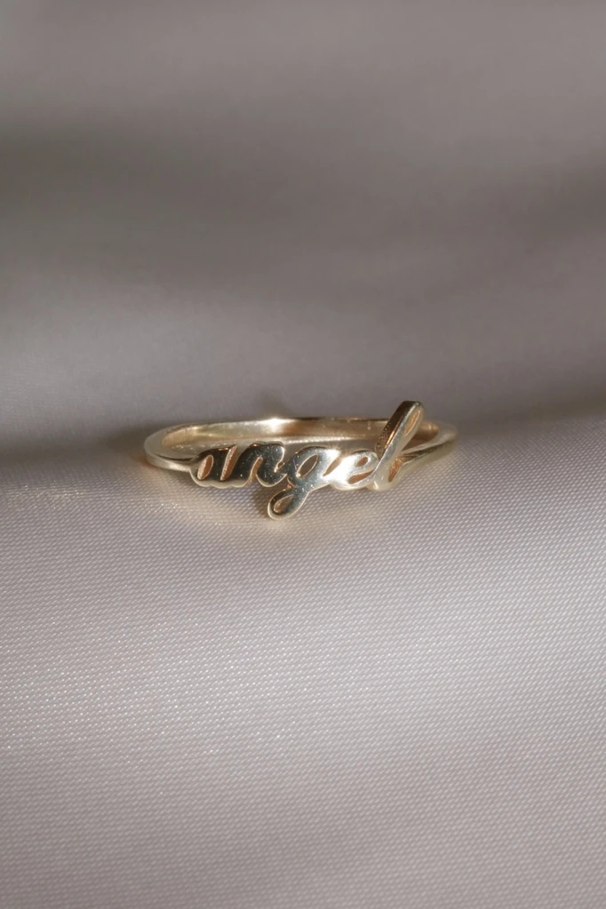 Solid Gold Angel Name Ring for Women Handmade Glitter 925 Sterling Silver Modern N/A