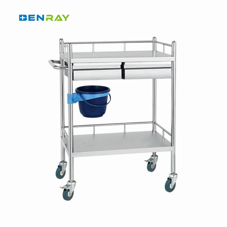 2 Layer Hospital Stainless Steel Medical Instrument Trolley