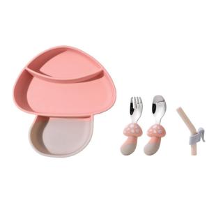 Quality ISO9001 Approved Silicone Baby Feeding Set Plate Mushroom Carrot Shape BPA Free wholesale