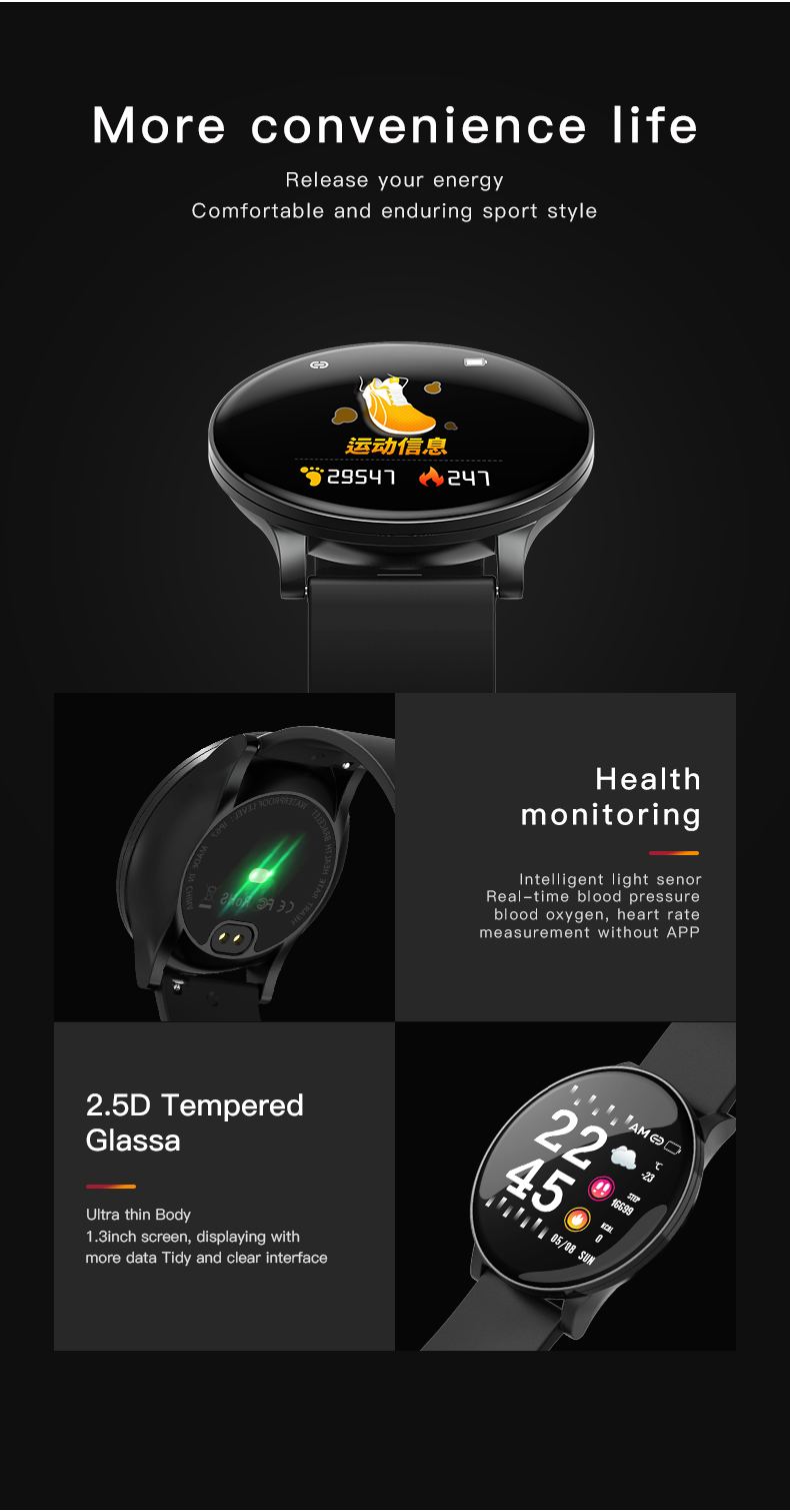W8 Smart Watch IP67 Waterproof sleep analysis mobile positioning Exercise Walking Machine for Xiaomi