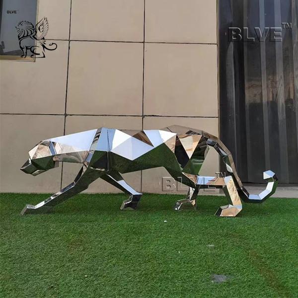 Polish Modern Life Size Stainless Steel Animal Sculpture Geometric Leopard