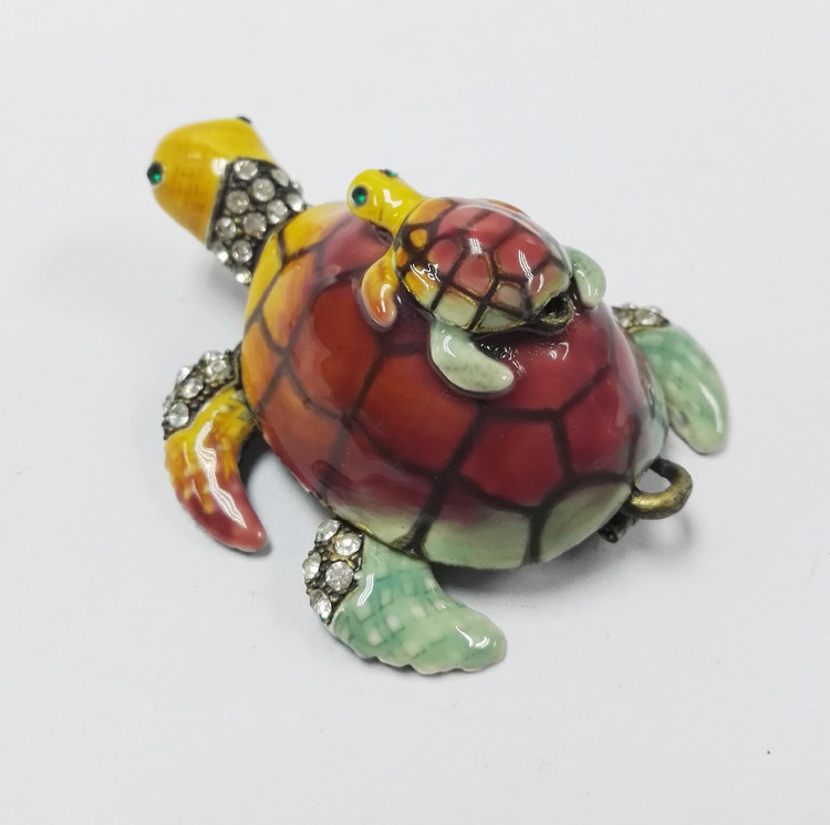 Mum & Baby Turtle metal trinket box turtle treasure box metal jewelry box