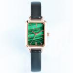 Fashion Leather Strap Alloy Quartz Watch For Women Small Green Square