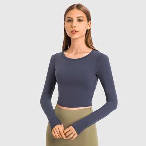 Quality Slim Fit Activewear T Shirts Yoga Long Sleeve Crop Top With Thumb Hole wholesale