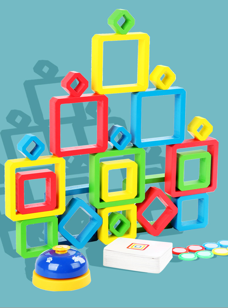 Wooden Intelligence Color Square Box Kindergarten Learning Toys Assembly Blocks