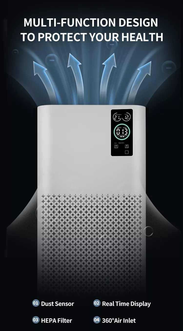 Household WIFI Air Purifiers Air Ionizer Ozone Free Room Hepa Filter Smart Touch Control Home Air Purifier Equipment
